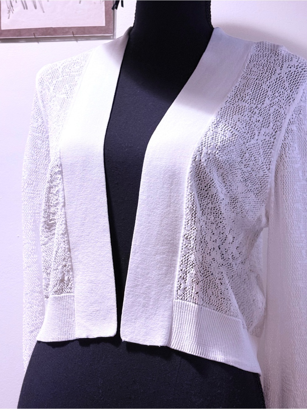White Open-Front Lace Knit Women's crop top Cardigan Sweater